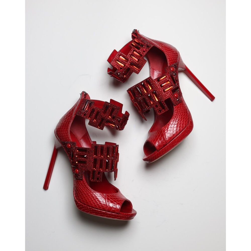 JIMMY CHOO Ruby Shiny Elaphe Sandals with Crystals Jing Cruise 15 Vices